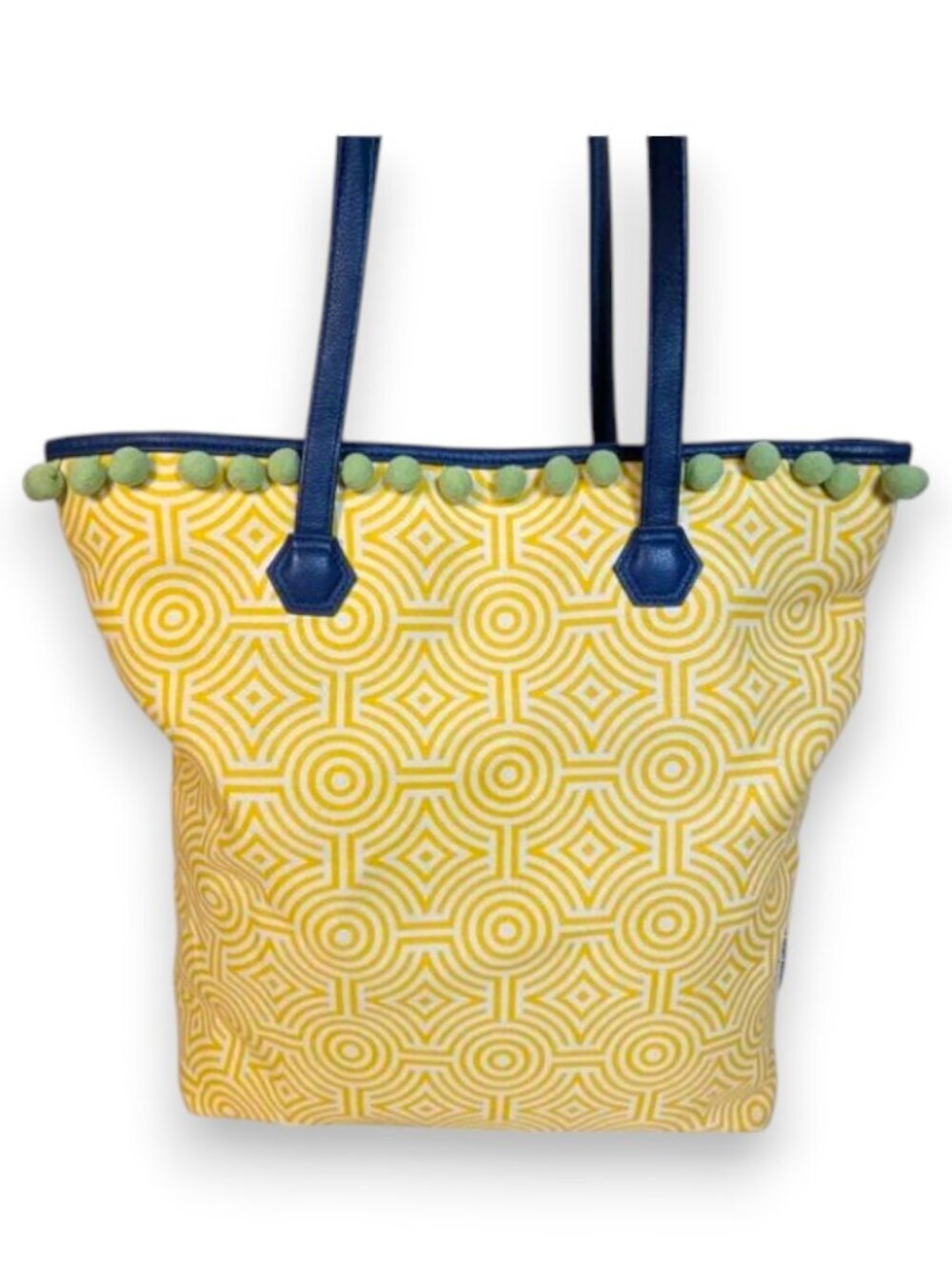 Clinique + Jonathan Adler Yellow  Geometric Pom Pom Large Tote Bag EUC